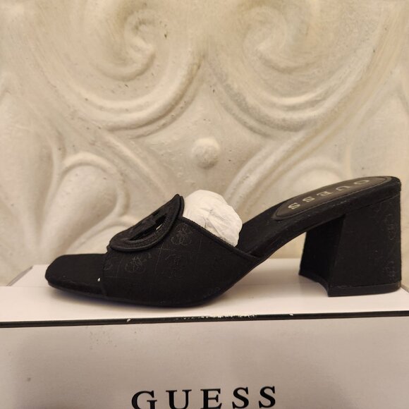 Guess "Quatrro G Logo" Heeled Sandals. Black. NIB. Size 9 - Picture 2 of 9